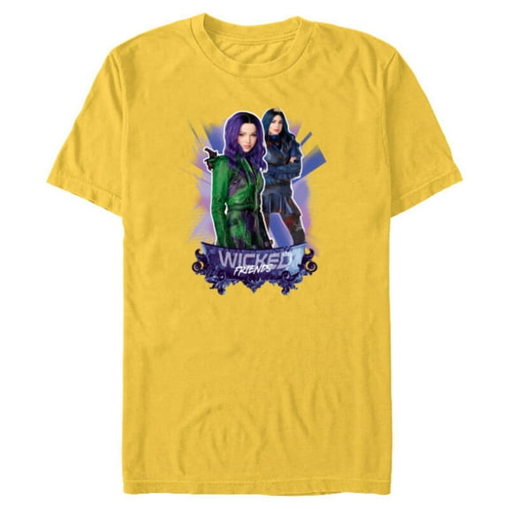 Disney Descendants 3 Mal and Evie Wicked Friends - Short Sleeve Blended T-Shirt for Adults -Customized-Yellow