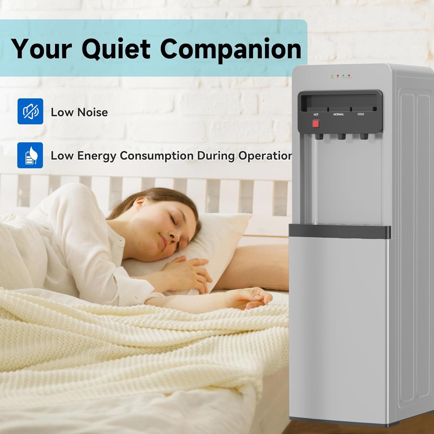 Behome Bottom Load Water Cooler Dispenser with Lack Water Alert, 3 Temperature Settings-Hot, Cold & Room-Temperature Water, Holds Up to 5 Gallon Bottles, for Homes, Kitchens, Dorms
