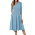 thumbnail image 2 of Savings Up to 50% off Dresses for Women 2025 Women Fashion Casual Pleated-cent Sleeve Round-Neck Solid Dress, 2 of 5