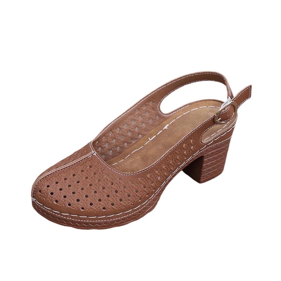 Gpaecead Women Hollow Out Chunky Heel Slingback Sandals Closed Toe Breathable Non Slip Summer Comfortable Casual Shoes, Brown
