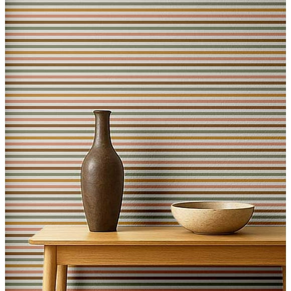 S4Sassy Modern Neutral Stripe Wallpaper - Multicolor Wall Covering, 25" X 360" Self-Adhesive Textured Vinyl Wallpaper, Decorative Wallwrap, Easy Diy Wall Covering For Bedroom, Cabinets, Living Spaces