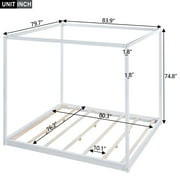 King Size Canopy Platform Bed with Support Legs,White