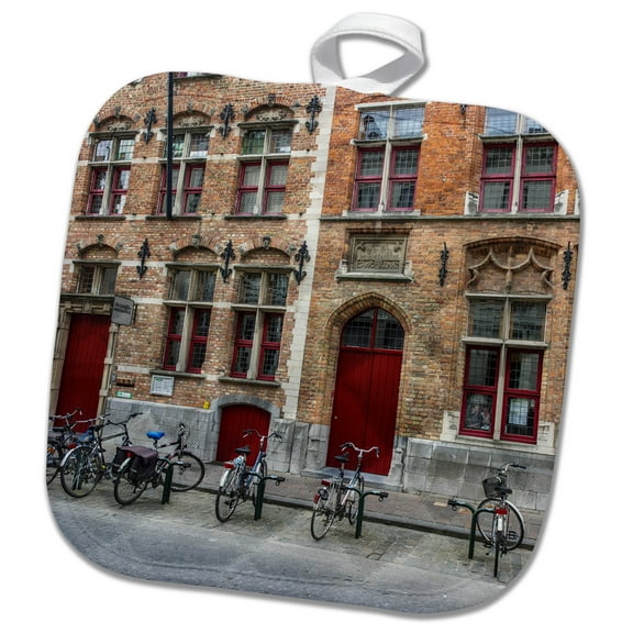 3dRose, Belgium, Brugge, West Flanders, Street Scene in the Old Town of Brugge, 8x8 Potholder