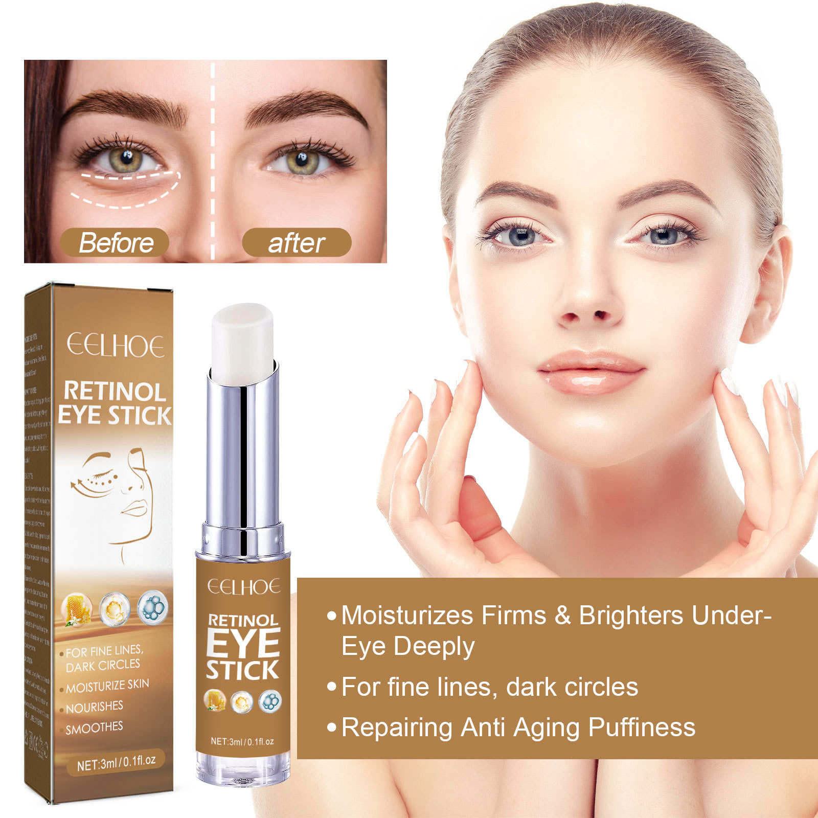 EELHOE Retinol Eye Cream Stick tightens the skin around the eyes
