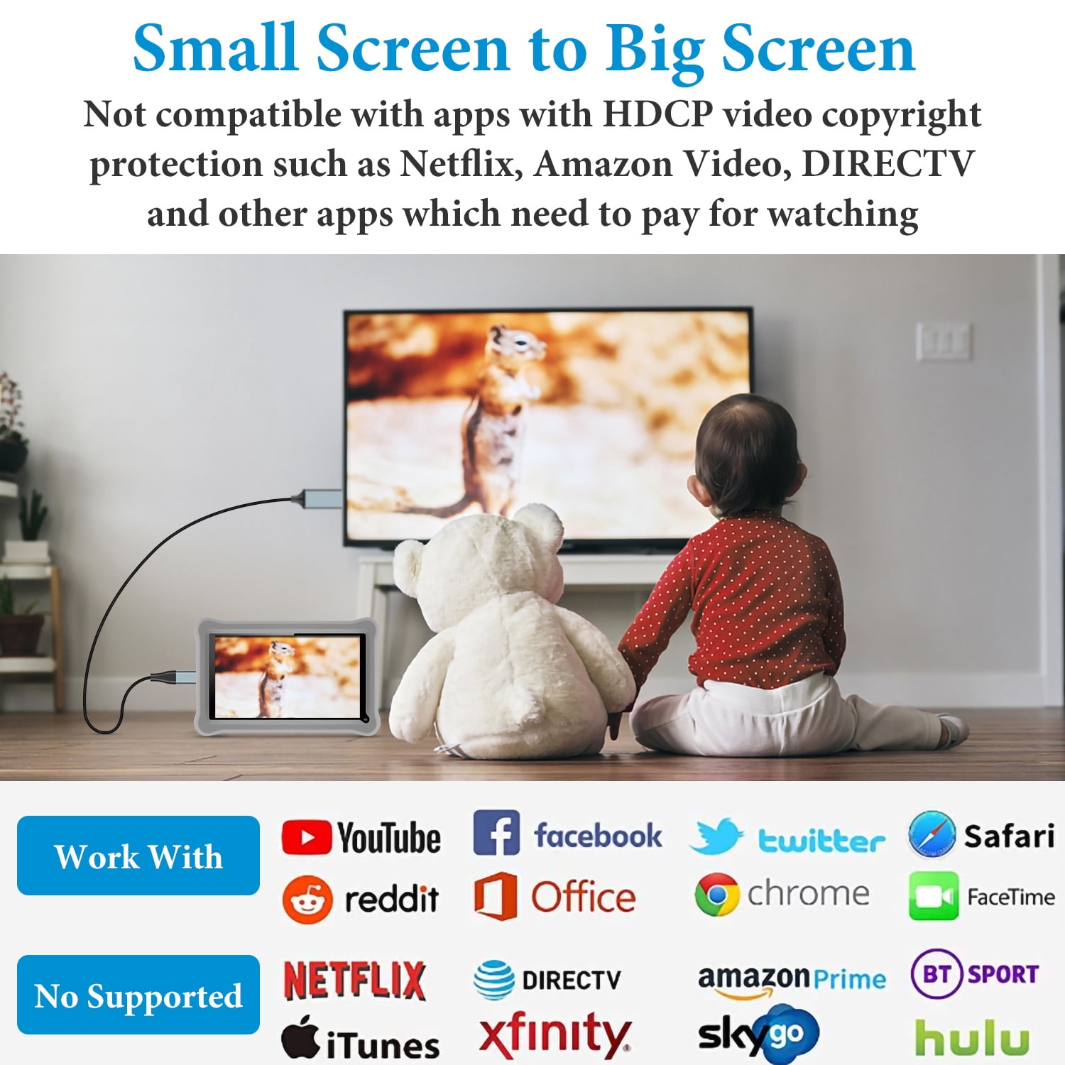 Lightning to HDMI Adapter • HDMI Cable for iPhone to TV • Compatible with iPhone14, 13, 12, 11 & YouTube to TV Output • with 1080P HD Display • Sync Video and Sound • Just Plug and Play • 6.6FT, Grey