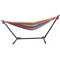 thumbnail image 4 of Portable Hammock with Stand, Patio Double Hammock with Carrying Bag, Upgrade Polyester Hammock, Heavy Duty Outdoor Indoor Hammock for Home Porch Backyard Beach Forest, Holds 250lbs, Red-B, Q9369, 4 of 12
