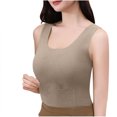 thumbnail image 2 of RXIRUCGD Femmes Couleur Unie Col Rond Sans Manches Poches avant et Oreilles Version Fine Haute Élasticité Deux Tons sous-Vêtements Chauds Haut (Kaki, Taille:TG), 2 of 4