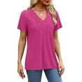 thumbnail image 5 of Womens Summer T-Shirts Eyelet Tee Shirt V Neck Short Sleeve Tops Loose Fitted T Shirts Pullover Sweater Blouses Plain Basic Tunics Blouses Going Out Office Work Clothes, 5 of 7