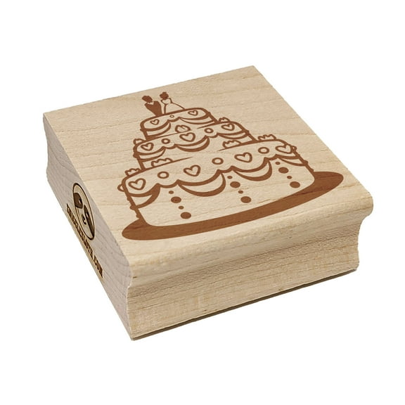 Wedding Cake with Bride and Groom Square Rubber Stamp Stamping Scrapbooking Crafting - Small 1.25in