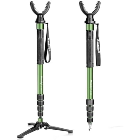 Shooting Stick Monopod with Tri-Stand Tripod Base, with Rotating and Removeable U-Shaped Yoke for Hunting, Shooting, and Outdoors-Green (G-333)$$Other