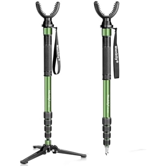 Shooting Stick Monopod with Tri-Stand Tripod Base, with Rotating and Removeable U-Shaped Yoke for Hunting, Shooting, and Outdoors-Green (G-333)$$Other