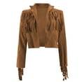 thumbnail image 5 of Arlun Fringe Jackets for Women Suede Tassel Motorcycle Cropped Coats Casual Open Front Lapel Design Long Sleeve Western Tassel Leather Jackets Solid Lightweight Outwear Brown XL, 5 of 6