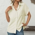 thumbnail image 2 of CheerKidz Women's Fashion Loose Short Sleeve Lapel Pocket Striped Casual Shirt Summer Vacation Clothes (Yellow,L), 2 of 8