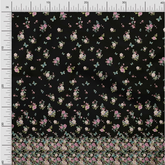 Soimoi Cotton Voile Fabric Insect & Anemone Panel Printed Fabric 1 Yard 42 Inch Wide