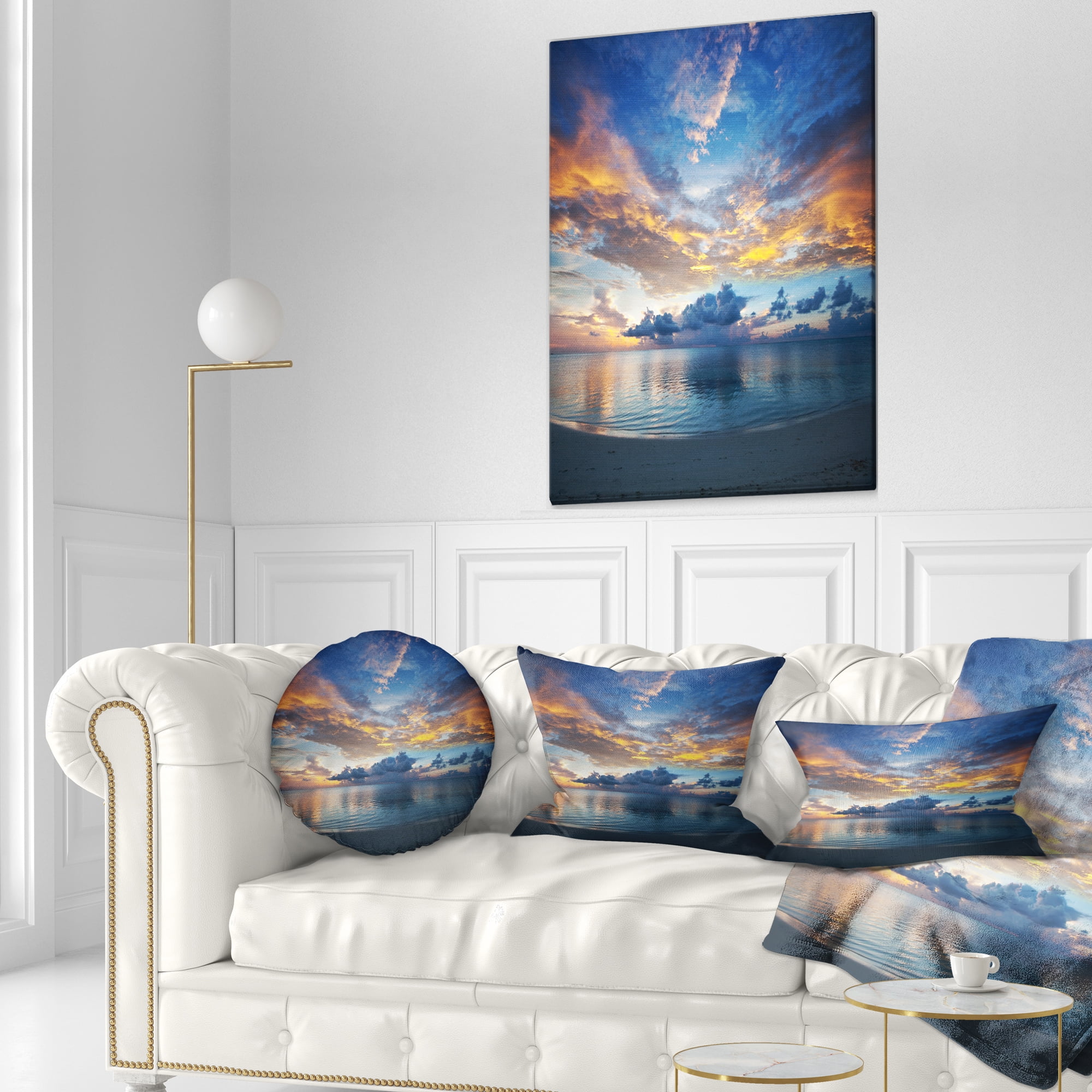 Designart 12" x 20" Blue Polyester Throw Pillow