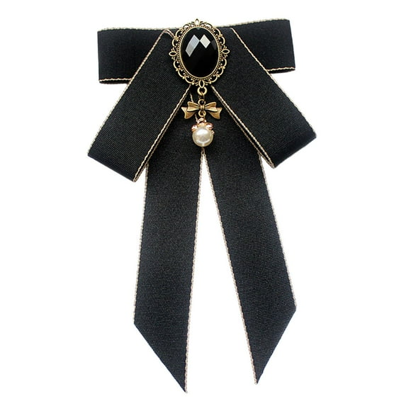 Pajarita Salvador preatada broche de cinta corbata a la moda para mujer negro