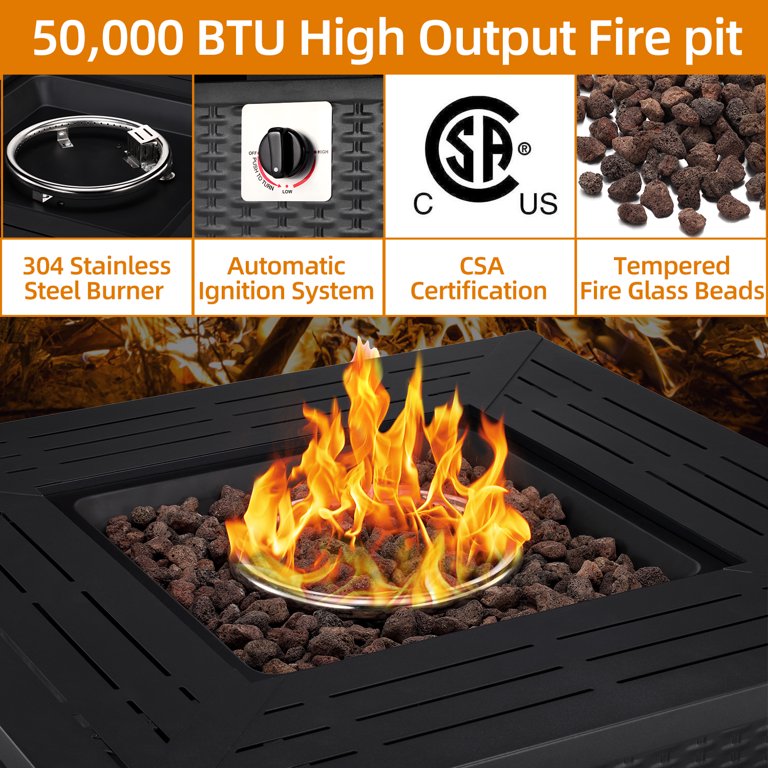 Auseo Fire Pit for Outside 32in Square Metal Firepits Stove - Propane Fire  Pit Table for Picnic, Bonfire Patio Garden Fireplace, 50000 BTU (BLACK) -  Walmart.com