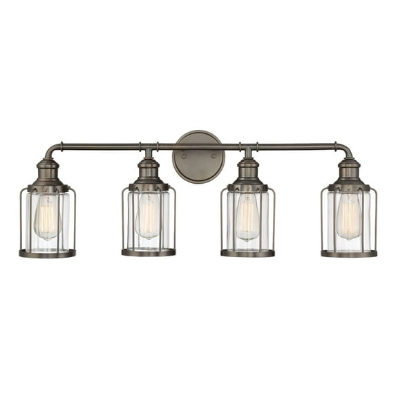 Anson 32 in. 4-Light Satin Copper Bronze Industrial Vanity Light with Clear Glass Shades