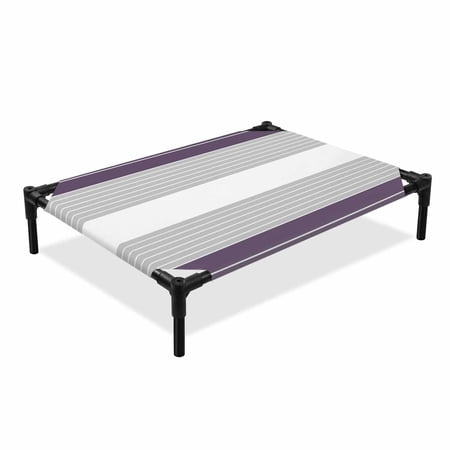 Purple Grey Stripe Elevated Dog Bed Gradient Line Cooling Breathable Outdoor Raised Dog Cot Bed with Metal Frame Non-Slip Feet for Medium Dog 24x20in