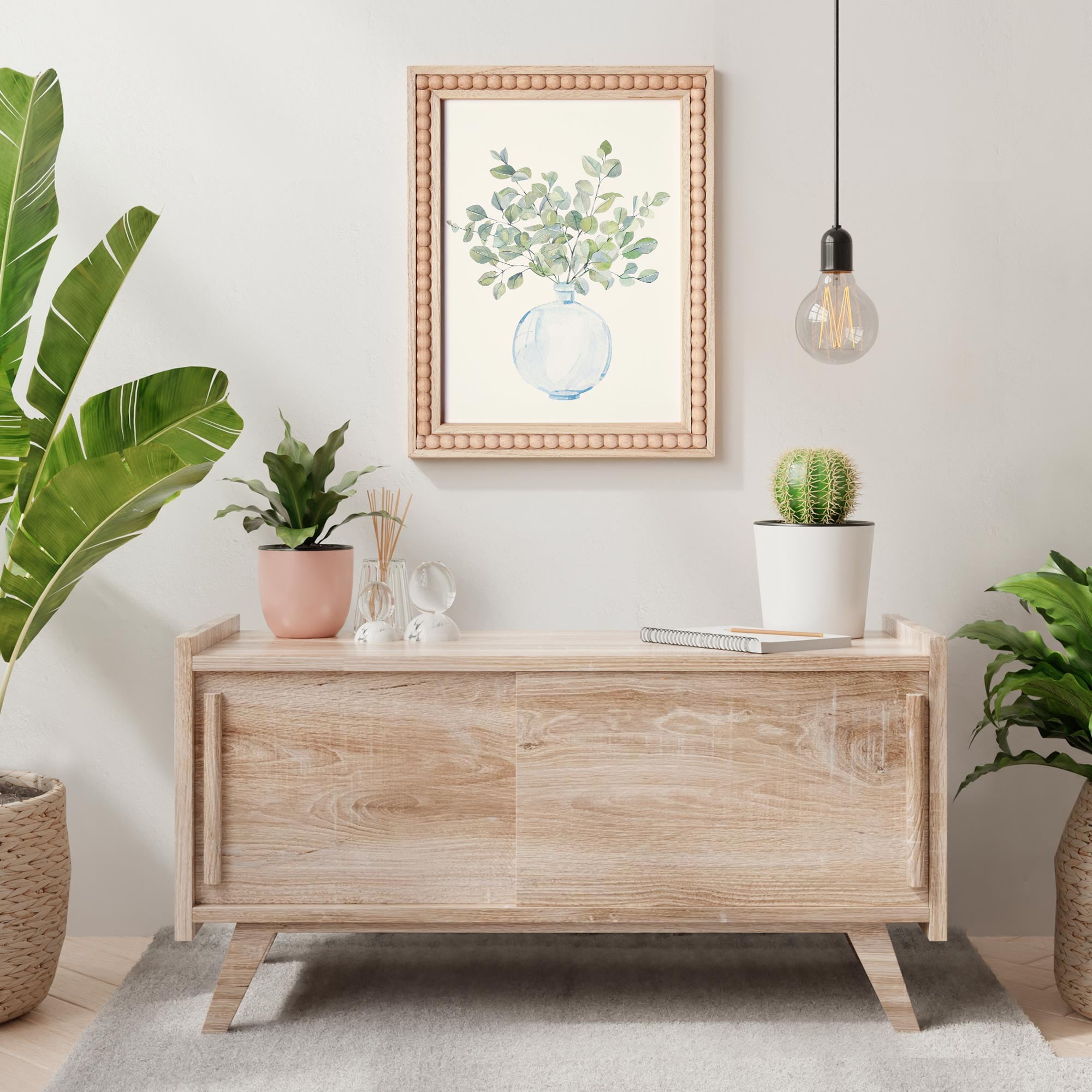 Crystal Art Gallery Farmhouse Beaded Wood Frame Botanical on White Background Wall Art 13" x 16"