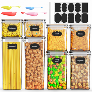  Shazo LARGEST Set of 52 Pc Food Storage Containers (26 Container  Set) Airtight Dry Food Space Saver w Interchangeable Lid, 14 Measuring Cups  + Spoons, Labels + Marker - One Lid