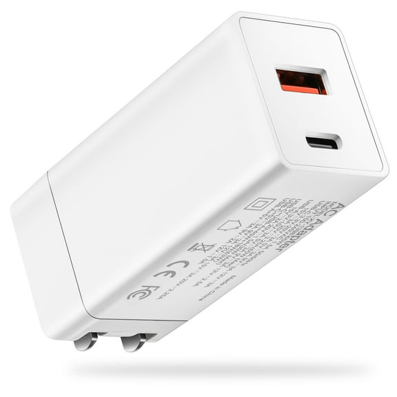 iCrius 65 W(20W 45W) USB-C 2 Port GaN Wall Charger USB C Charger, Power Delivery Compatible with MacBook Air, Samsung Note 10, Ipad Pro 11 inch/12.9 inch