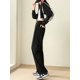thumbnail image 4 of Pantalones deportivos de pierna ancha, lisos, para culturismo, ocio, estilo europeo, retro, para primavera, verano, uso diario, para oficina, para mujer, con cordón, a la moda, planos., 4 of 6
