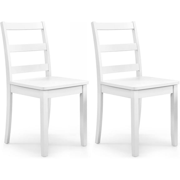 Wood Dining Chairs Set of 2 White - Wooden Armless Kitchen Chairs with Solid Rubber Wood Legs, Non-Slip Foot Pads, Max Load 400 Lbs, Farmhouse Style High Ladder Back Dining Room Chairs
