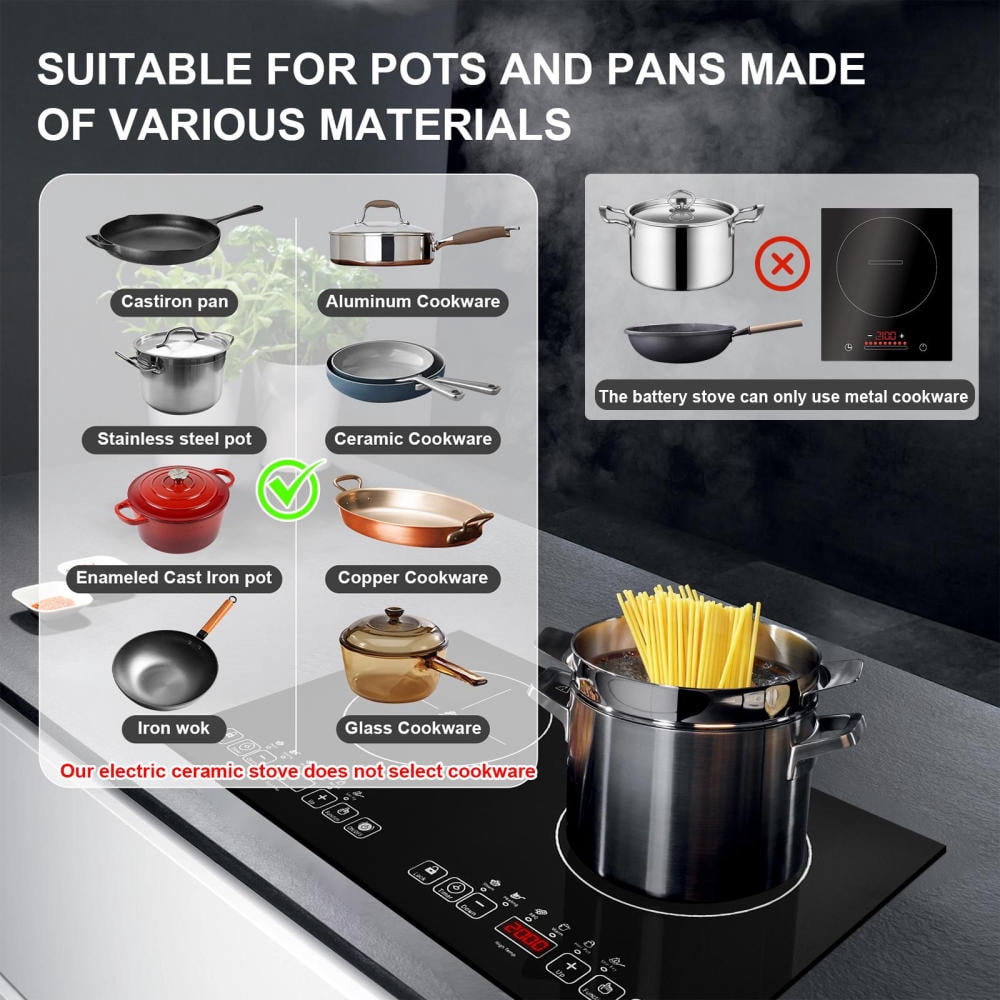 Elite Gourmet Countertop Double Cast Iron Burner, 2000 Watts Electric Hot Plate, Temperature Controls, Power Indicator Lights, Easy to Clean, Black