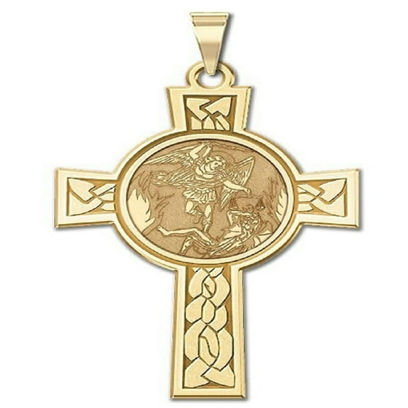 Picturesongold.Com Saint Michael Religious Medal Necklace Pendants - About 3/4 inch x 1-1/4 inch - Solid 14K Yellow Gold
