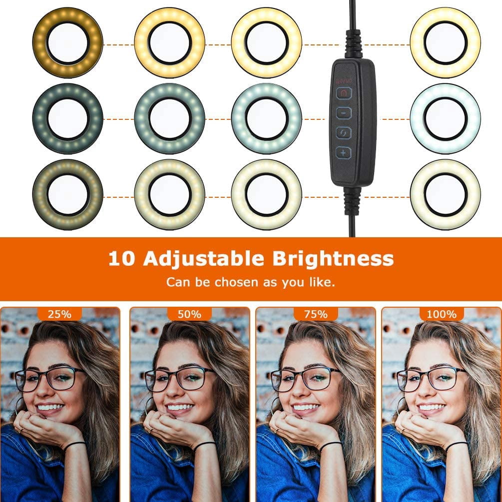LEDGLE Selfie Ring Light for Live Stream Makeup and YouTube Video Upgraded Ring Light 360° Rotating with Cell Phone Holder Stand 3 Light Modes 10 Level Brightness