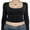 Black, variant on Michellecmm Women Lace Trim Short T-Shirts U-Neck Long Sleeve Shirts Tops