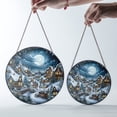 thumbnail image 4 of Winter Night Village Scene Stained Glass Style Suncatcher, UV Printed Glass, Christmas Snowy Landscape Decor, Round, 4 of 8