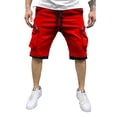 thumbnail image 1 of Aayomet Shorts Men Mid Waist Cargo Pant Solid Splice Pocket Drawstring Shorts (Red, XXXL), 1 of 5