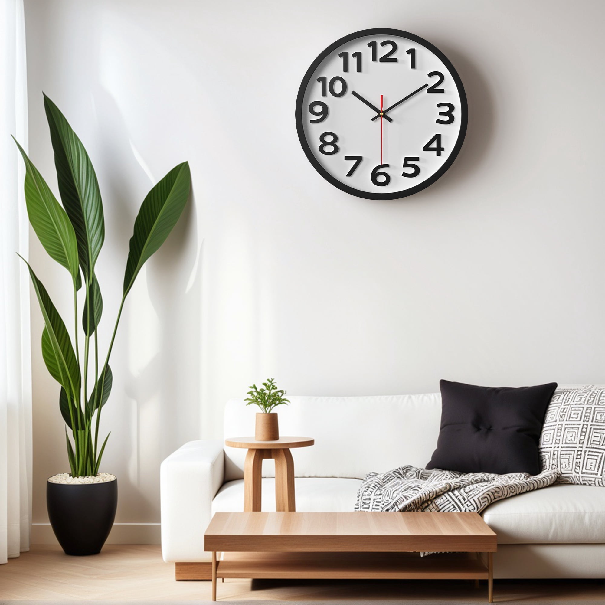 Unique Bargains Non-Ticking Battery Operated Decorative Wall Clock White Black