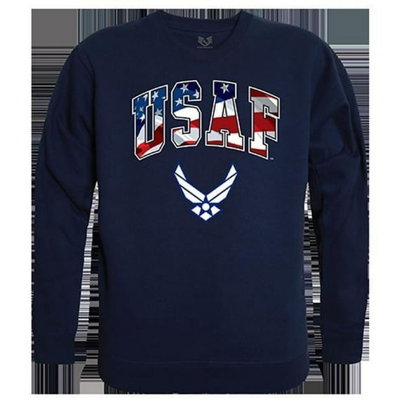 USAF Flag Letter Graphic Crewneck Sweatshirt, Navy - Small