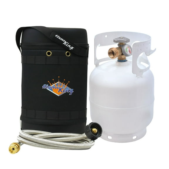 Flame King 5lb Propane Tank with Gauge, Insulated Case & 5-ft Hose