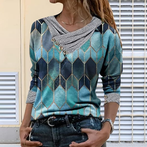 Puntoco Mujer Tie-Dye Impreso Bordado Cuello Manga Larga Pullover Blusa tops Puntoco Puntoco-54