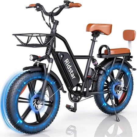 750W Electric Bike for Adults,48V 15.6AH Removable Battery Ebike 20" x 4.0 Fat Tire Beach Mountain Commuting Electric Bicycles 2 Seater Full Suspension UL2849