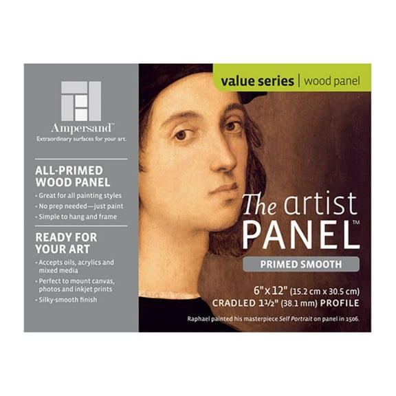 Ampersand Art Artist Panel Smooth Cradled, 1-1/2" Profile, 6" x 12"