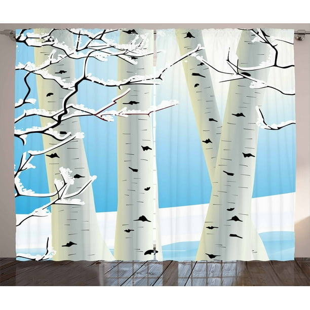 Winter Curtains 2 Panels Set Snow Covered Birch Tree Seasonal Ilration Of A Forest Woodland Design Winter Curtains 2 Panels Set Snow, Birch Tree Curtains