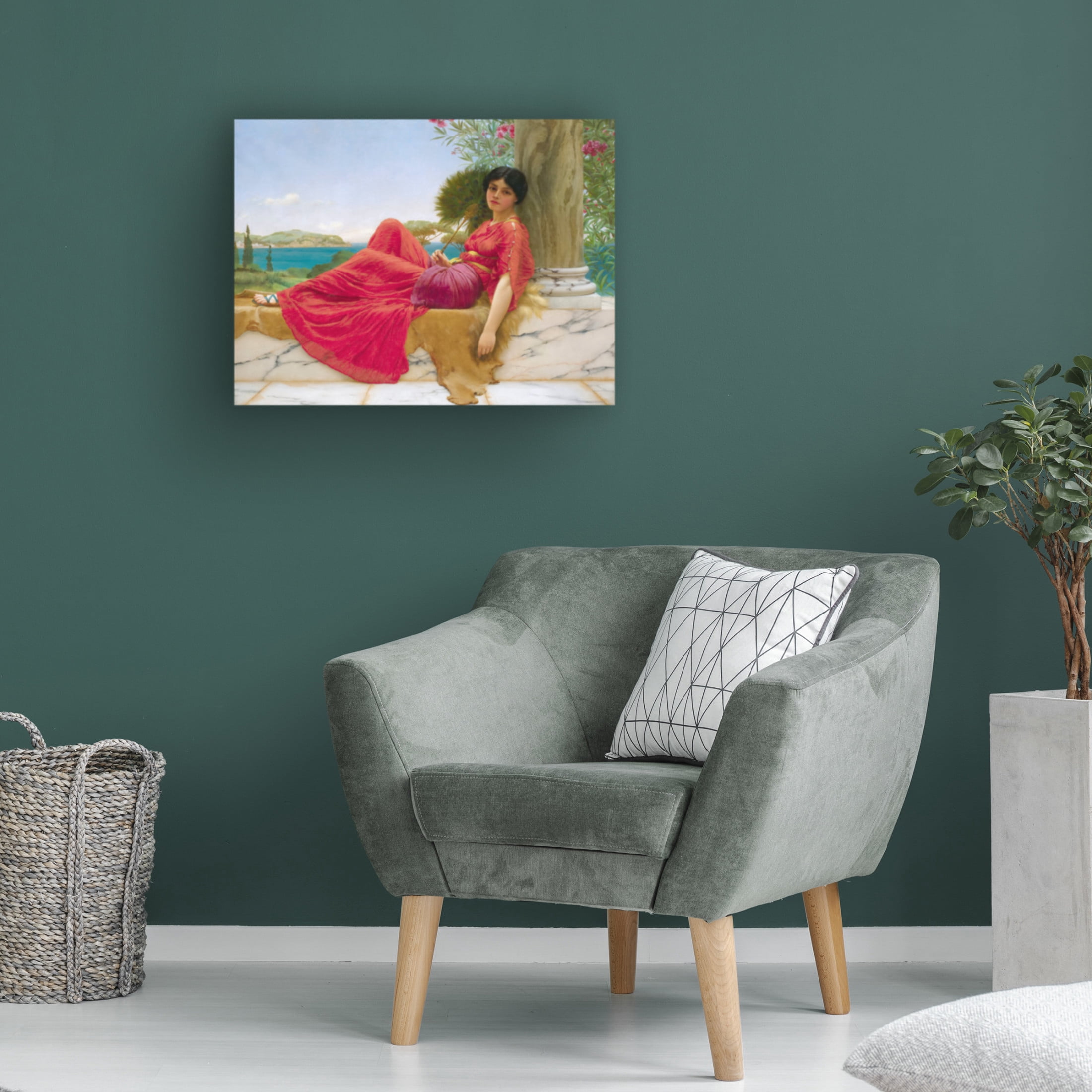 Canvas Wall Art - Masters Collection 'Leaning Against A Column John William Godward' Wall Art for Living Room, Bedroom, or Office Décor by Trademark Fine Art - 19 x 14 Inches