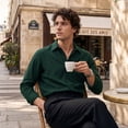 thumbnail image 3 of HISDERN Button Down Shirts for Mens Casual Forest Green Dress Shirts Regular Fit Long Sleeve Shirt, 3 of 13