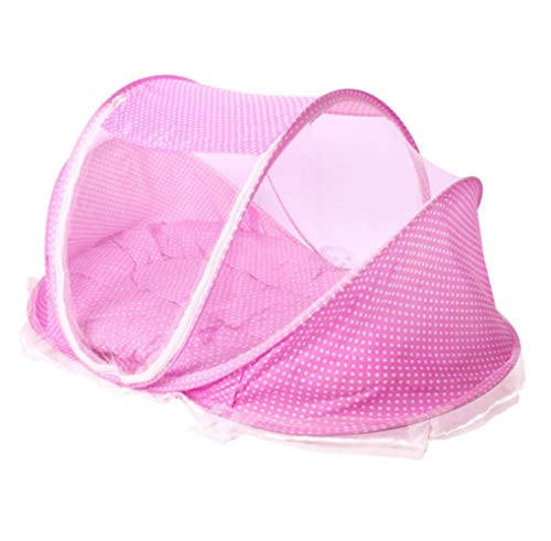 Portable Folding Baby Travel Bed Crib Baby Cots Newborn Foldable Crib CHRISLZ Ultra Thin Summer Mosquito Net for Children pink-thin 