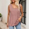 thumbnail image 2 of MIXUE Womens Summer Tops Solid Color Crew Neck Sleeveless Loose T Shirts Holiday Wear,Red,M, 2 of 9
