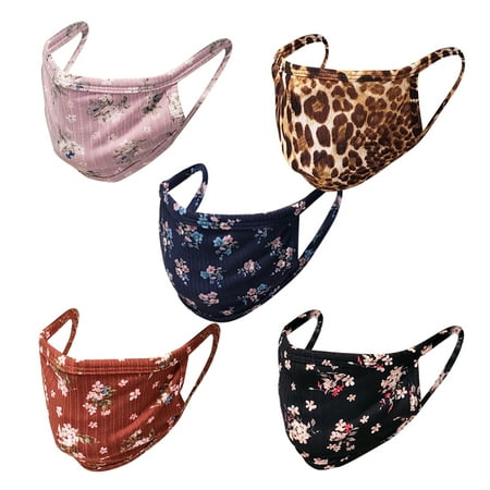 5Pcs unisex Cloth Flower Leopard Print face mask Protect Reusable Comfy Washable Made In USA masks