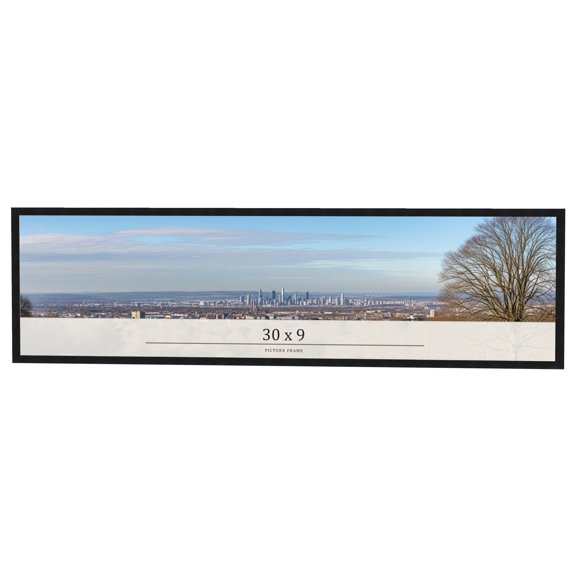 30x9 Frame Black Real Wood Picture Frame Width 0.75 inches | Interior Frame Depth 0.5 inches | Noir