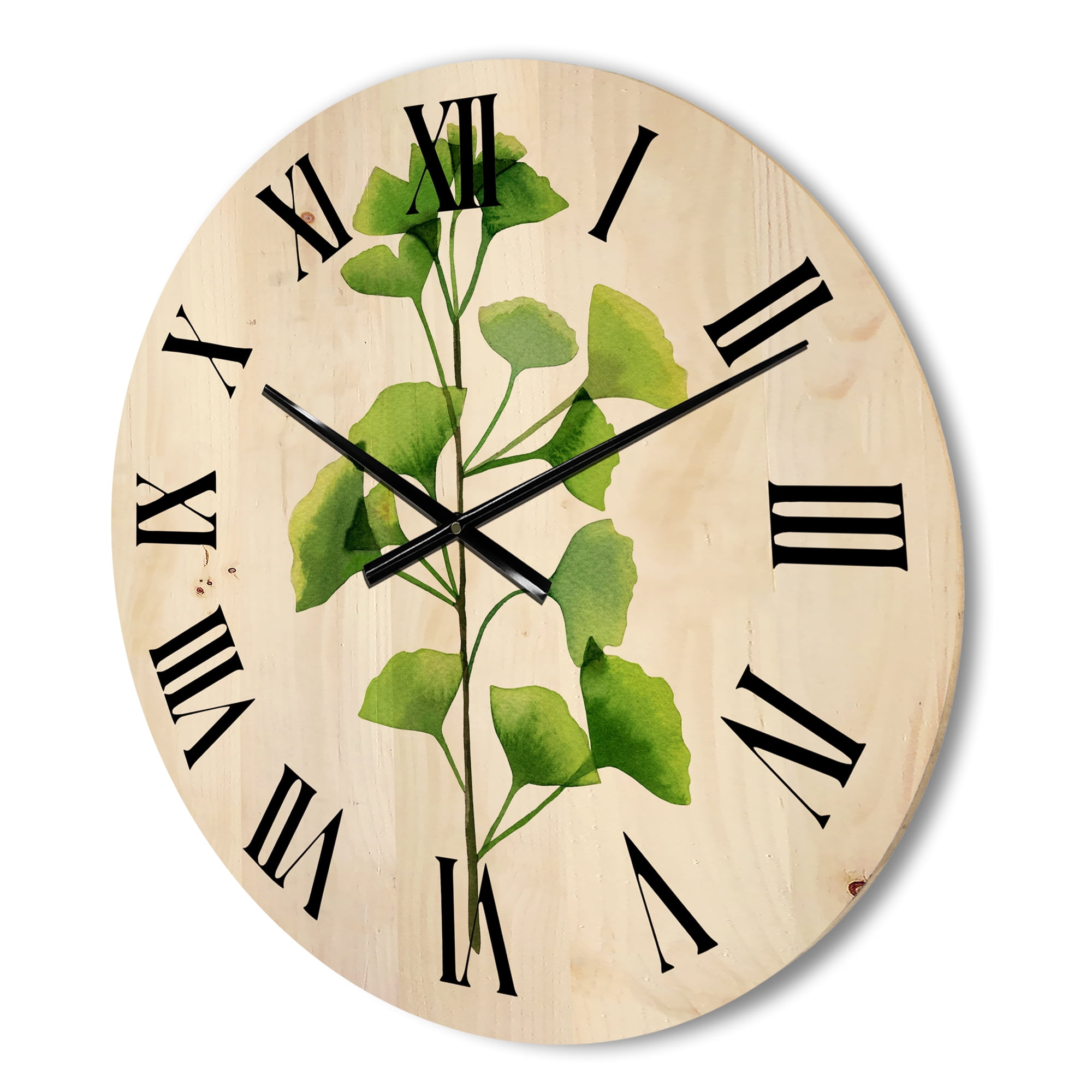 Designart 'Green Field Plant Foliage Branch' Farmhouse Wood Wall Clock