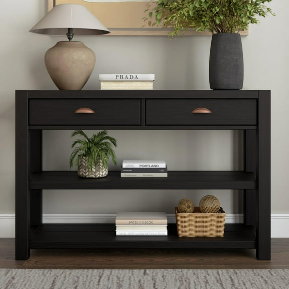 Grain Wood Furniture Montauk Console Table, Solid Wood with a Farmhouse Black Finish