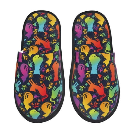 Balery Colorful Cats Slient Indoor Furry Fleece Comfort House Shoes Soft Non-Slip Home Shoes Cotton slippers House Slippers-- Large